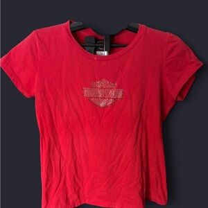 Vintage Harley-Davidson Red Short Sleeve Rhinestone logo